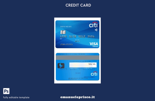 modello di carta platino visto USA Citibank in stile verificato